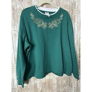 VTG 90’s Adrian Delafield Women's Green Embroidered Size 2XL Granny Sweater